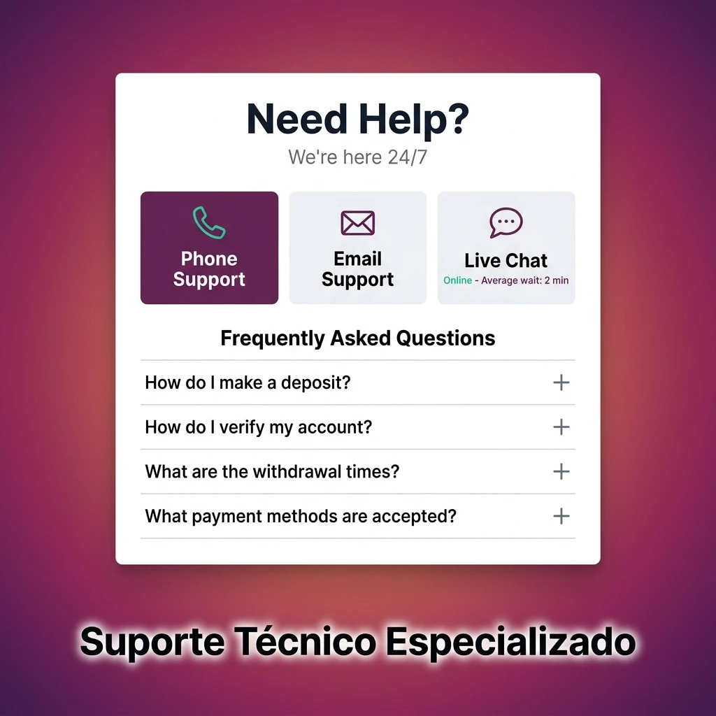 Suporte técnico especializado para falhas de login, pagamentos, erros em apostas e problemas no aplicativo ou conta