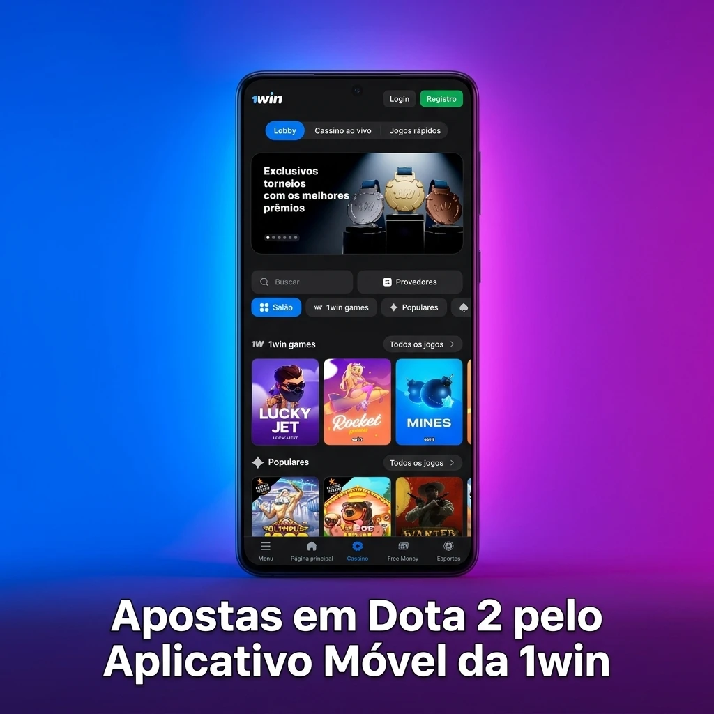 Aplicativo móvel 1win para apostas em Dota 2 com odds ao vivo e gerenciamento de saldo