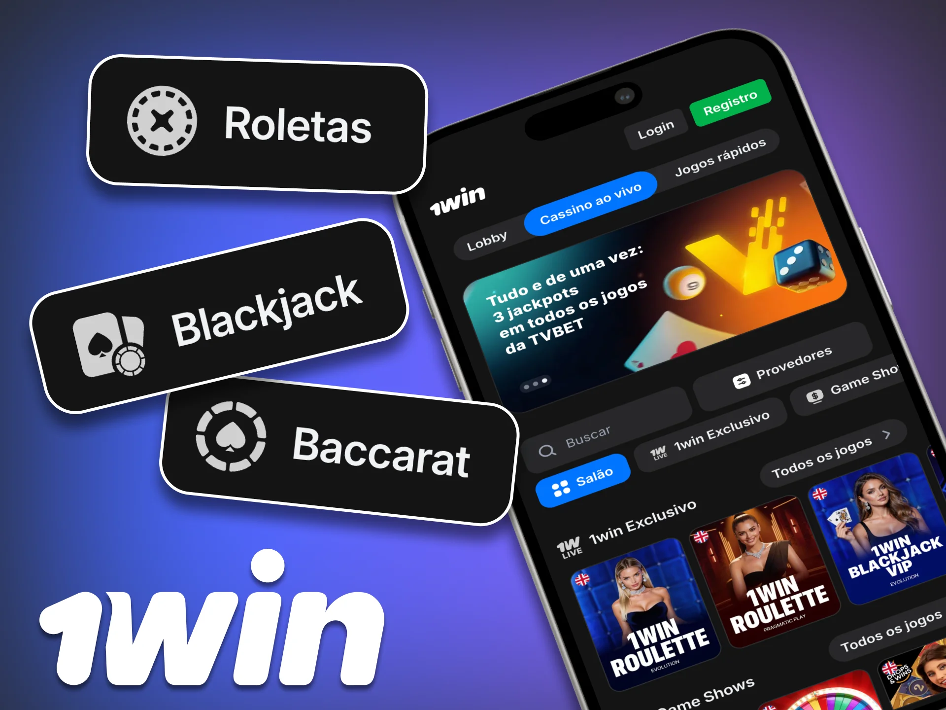 Experimente o cassino ao vivo com crupiês reais diretamente do aplicativo 1Win.
