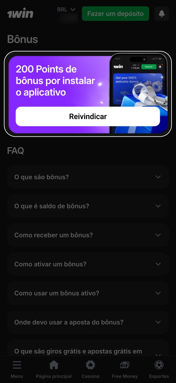 Receba seu bônus de moedas 1win que foi creditado automaticamente.