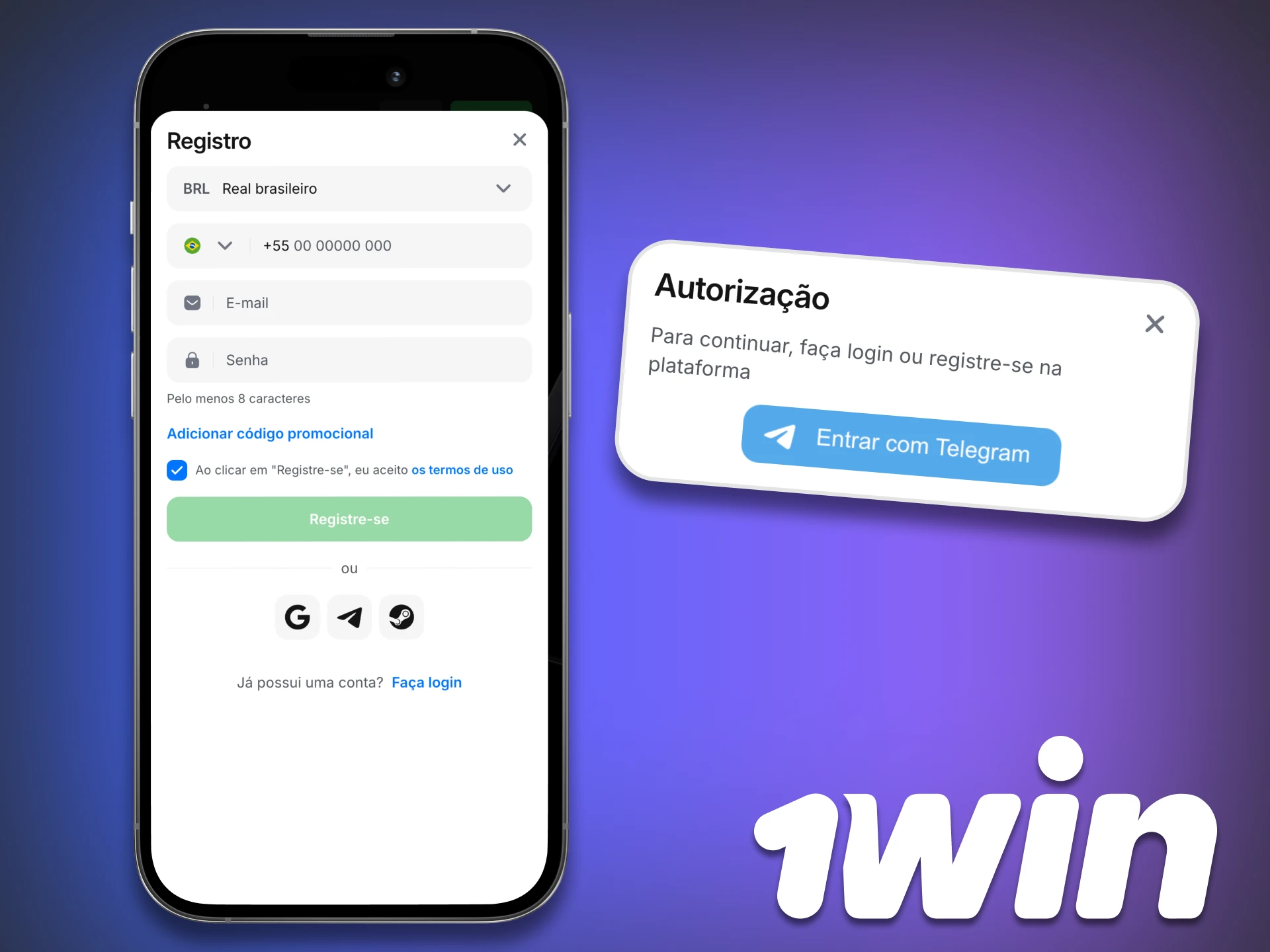 Aprenda como se cadastrar pelo celular no aplicativo 1Win.