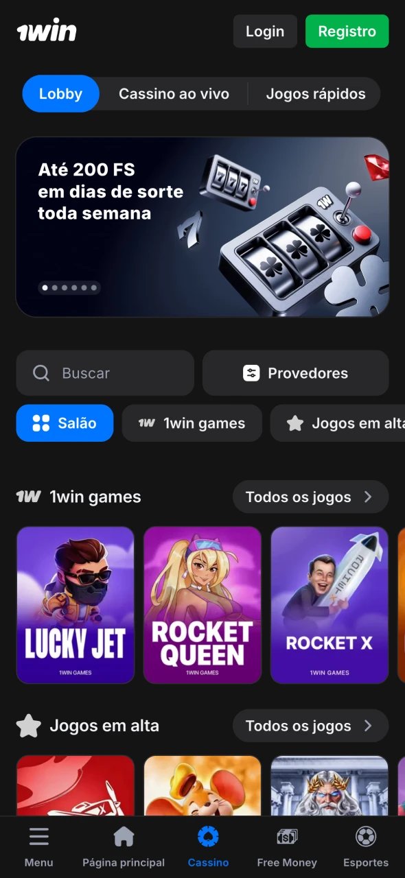 O aplicativo 1Win oferece diversos jogos de cassino para você jogar.