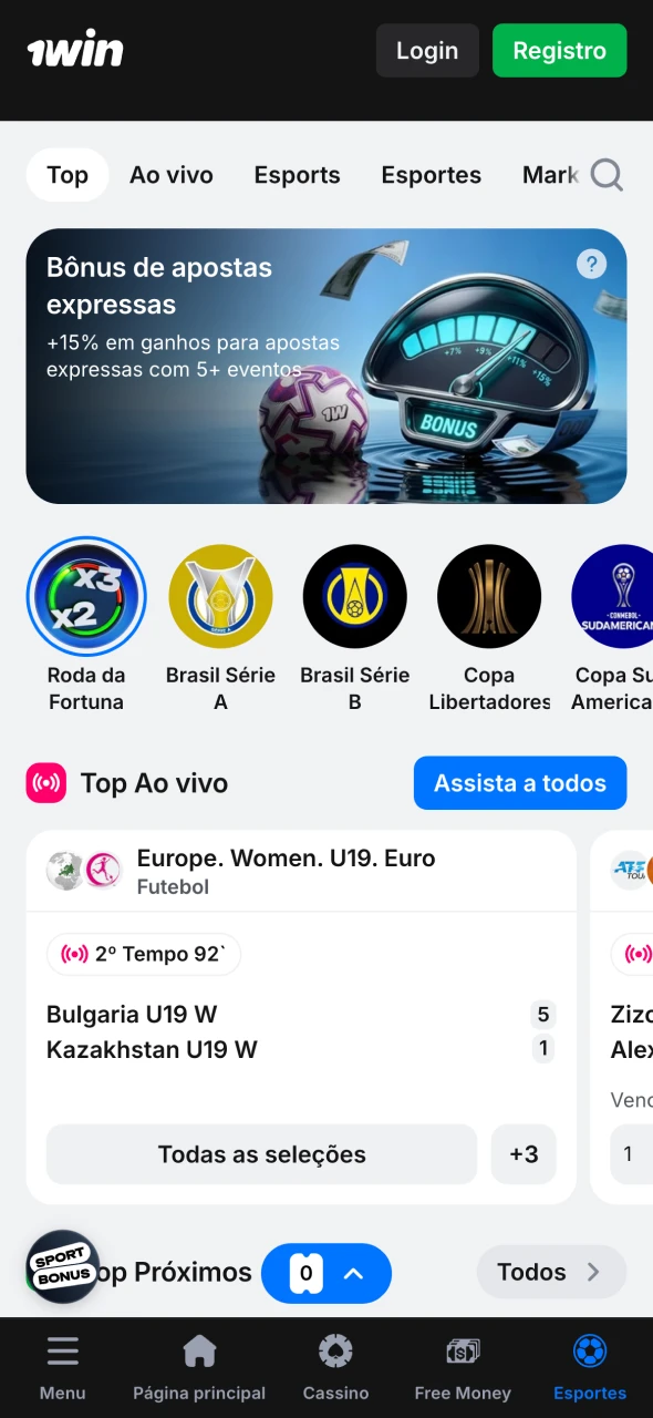 Explore todos os esportes disponíveis para apostas no aplicativo 1Win.