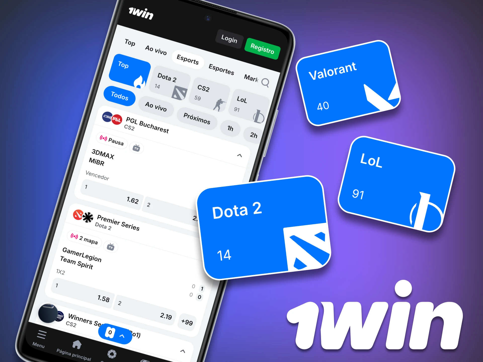 Experimente apostar em outros esportes na 1Win, como eSports.