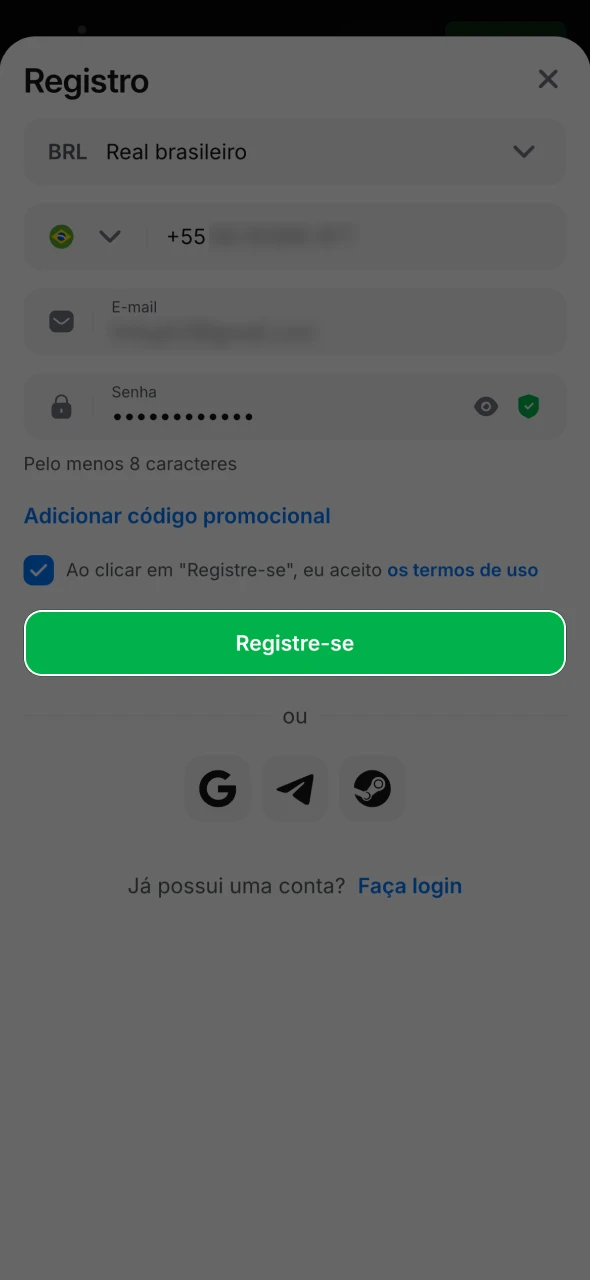 Conclua todas as etapas e confirme seu cadastro no 1Win.