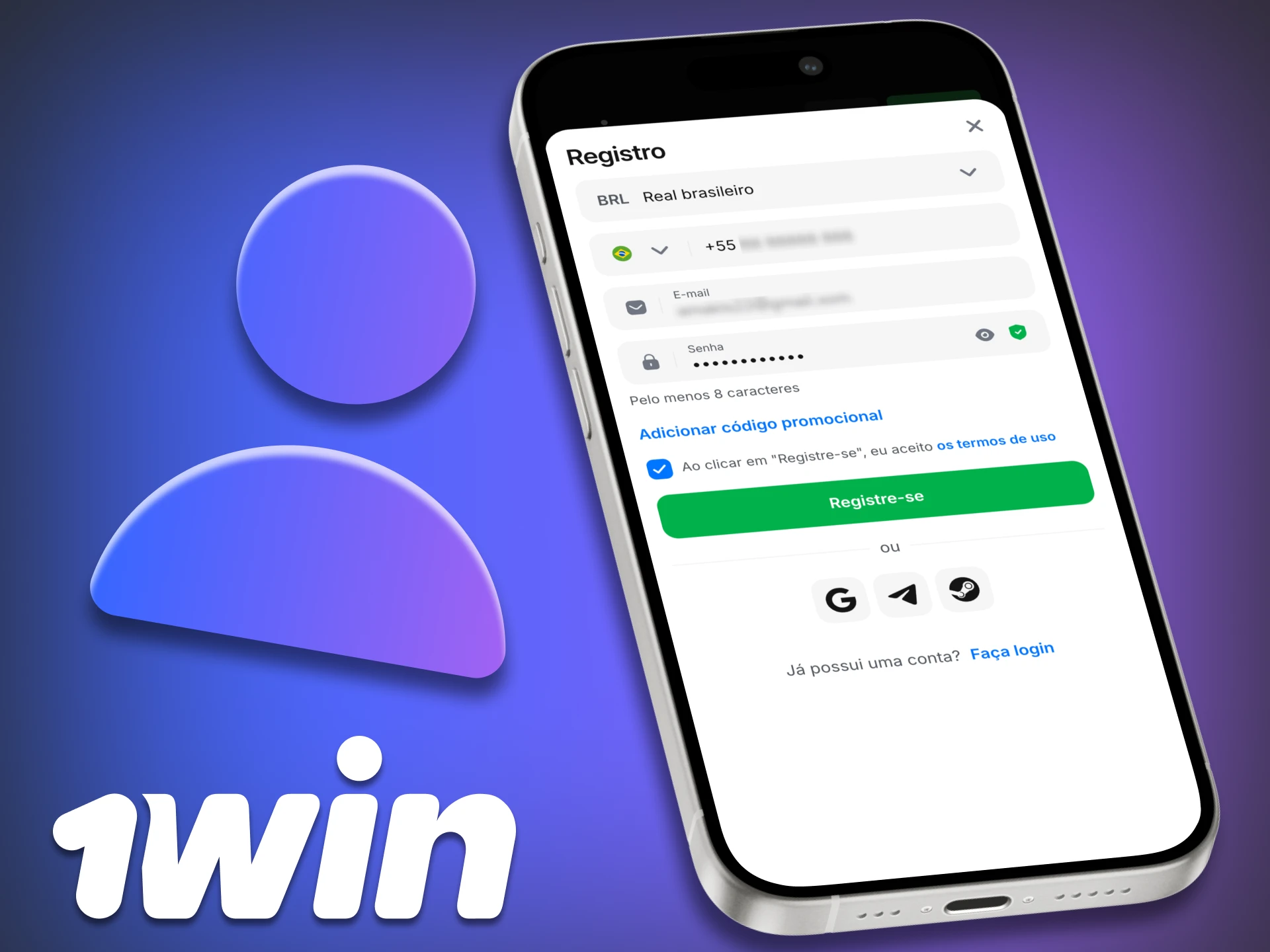 Você também pode criar sua conta pessoal na 1Win usando o aplicativo.