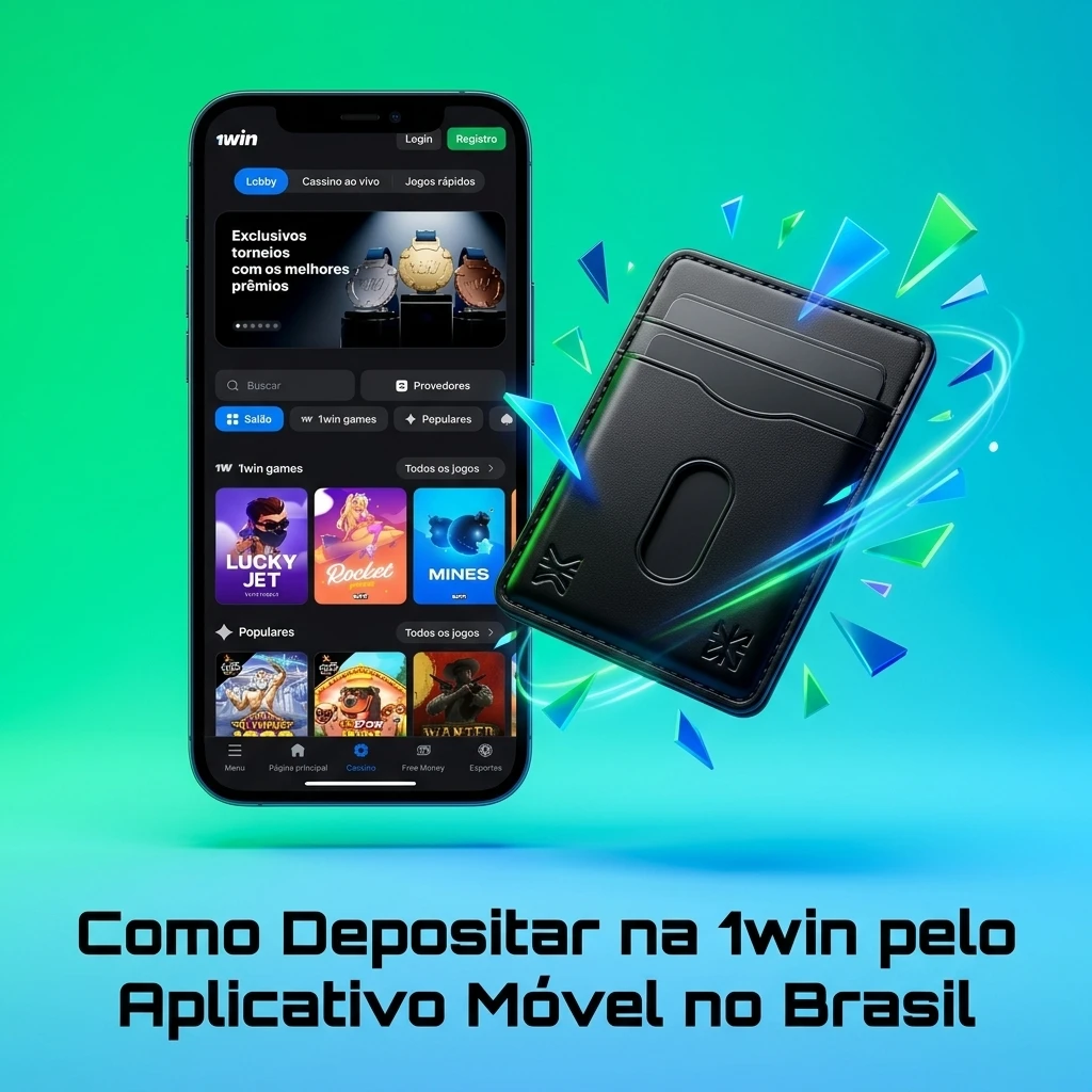 Tela do app 1win no Brasil mostrando etapas de depósito via Pix ou criptomoedas pelo celular