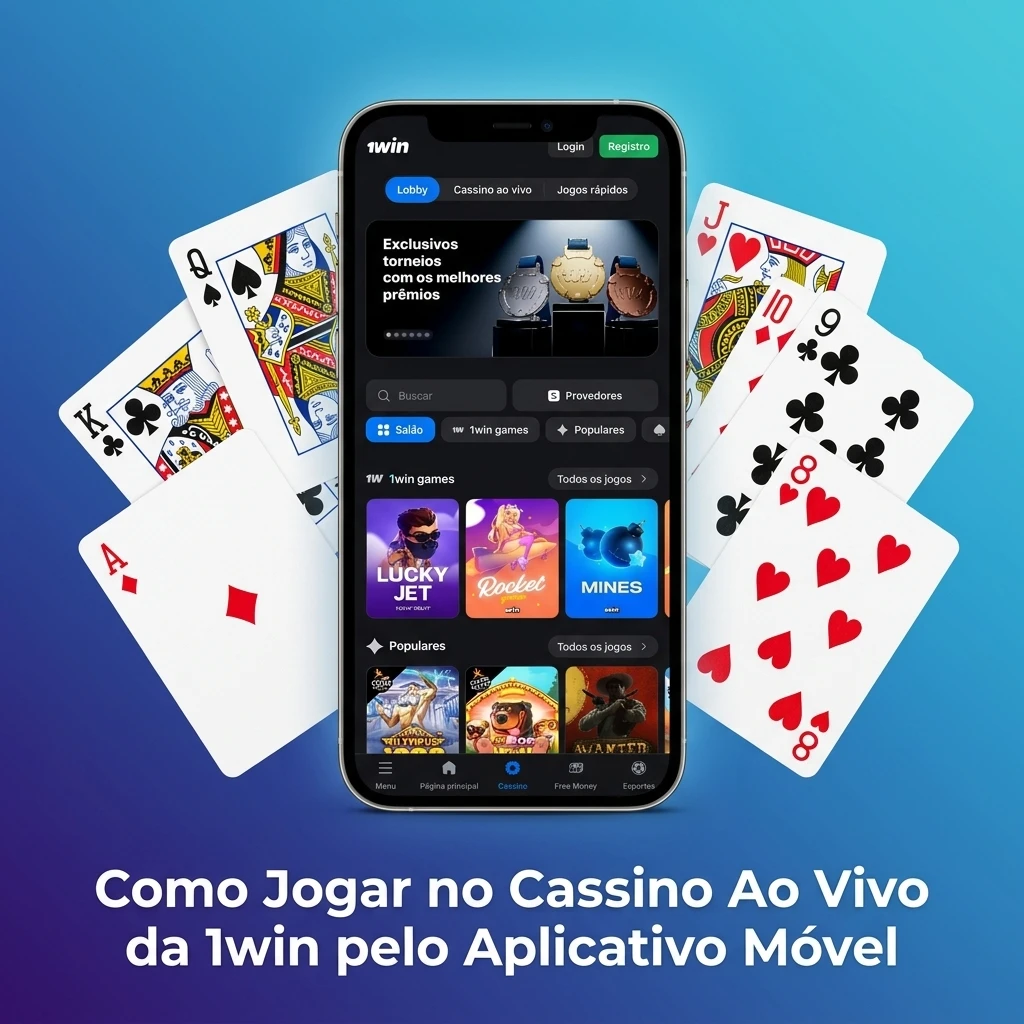 Aplicativo móvel 1win com cassino ao vivo, mostrando interface adaptada para celular com mesas e dealers em tempo real.