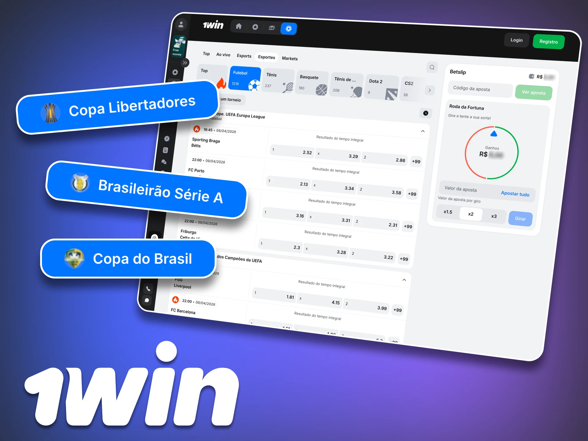 Comece a fazer suas apostas em torneios de futebol famosos na 1Win.